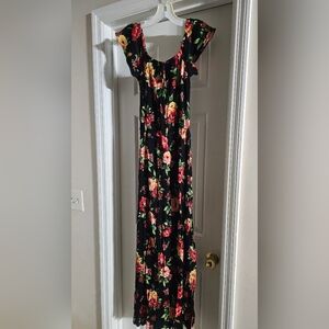 Ambiance Black Maxi Dress with Floral Design
